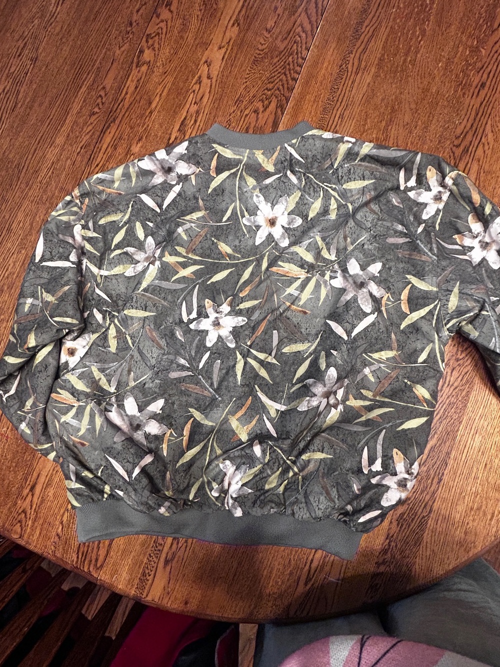 Lady Divots Floral Bomber Golf Pullover- Olive Green
